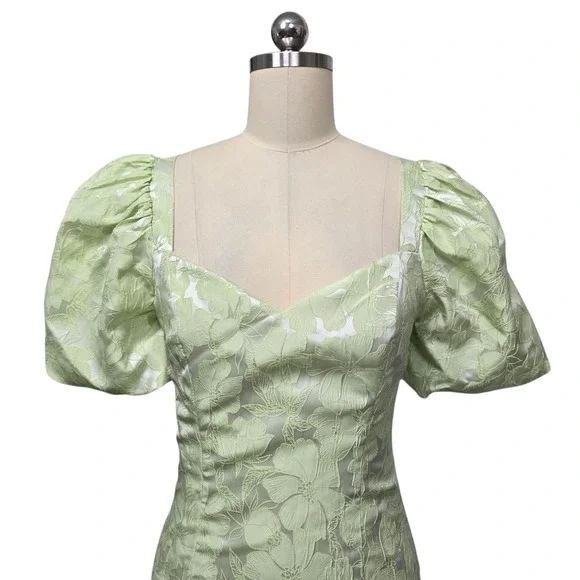 Lulus Sweetheart Puff Sleeve Floral Jacquard Mini Dress Light‎ Green Size Small - Picture 10 of 10